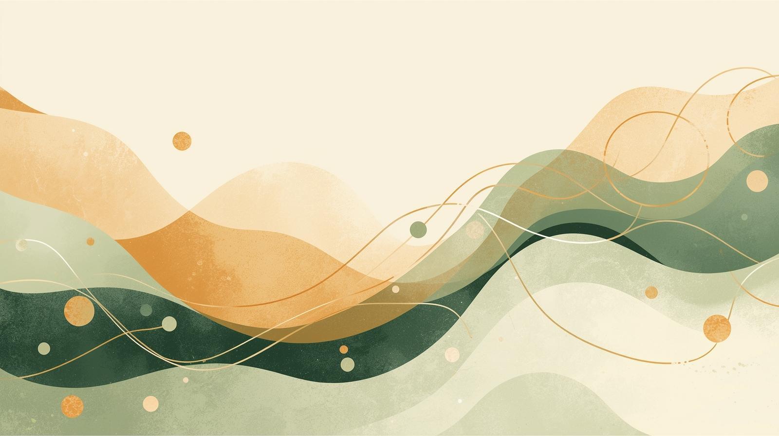 Abstract visual metaphor of collective breathing — soft flowing lines or circular patterns representing airflow and team connection, light ocre and green palette, minimalist, harmonious composition, evokes movement and balance, no text, n Abstract visual metaphor of collective breathing — soft flowing lines or circular patterns representing airflow and team connection, light ocre and green palette, minimalist, harmonious composition, evokes movement and balance, no text, n